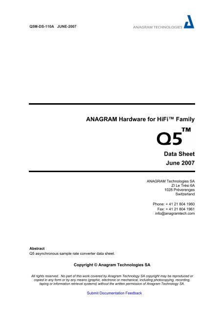 ANAGRAM Hardware for HiFi™ Family Data Sheet June ... - ABC PCB