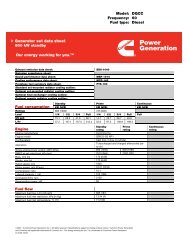 Engine Fuel flow Generator set data sheet 800 kW ... - Cummins Inc.