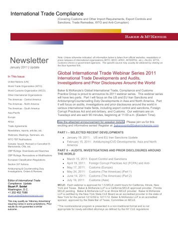 January 2011 International Trade Compliance Update Newsletter