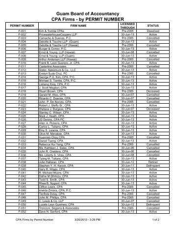 Guam Board of Accountancy CPA Firms - by PERMIT NUMBER