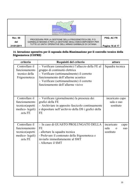 procedura gestione frigoemoteche