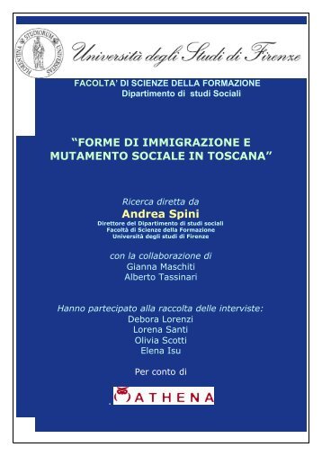 FORME DI IMMIGRAZIONE E MUTAMENTO SOCIALE IN TOSCANA