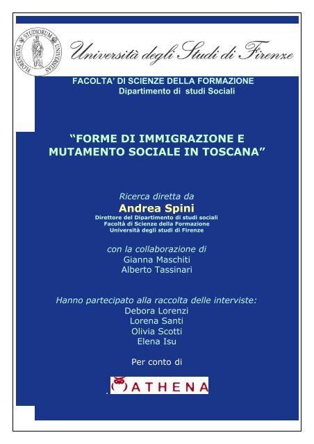 FORME DI IMMIGRAZIONE E MUTAMENTO SOCIALE IN TOSCANA