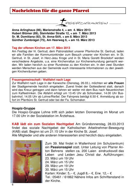 Pfarrnachrichten vom 17.März 2013 - Katholische Kirchengemeinde ...