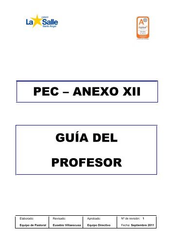 GUÍA DEL PROFESOR PEC – ANEXO XII - La Salle Distrito ARLEP