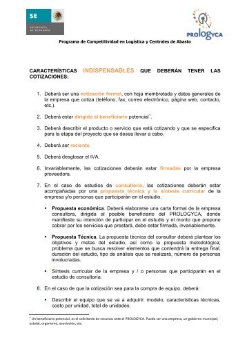 características indispensables que deberán tener las cotizaciones