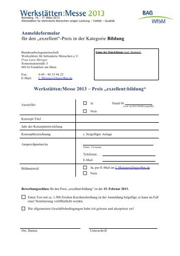 Download Formular (PDF-Datei, 57 KB) - bei der Werkstätten:Messe ...