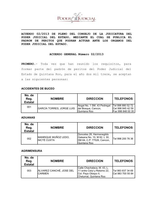 Ver Padron De Peritos Pdf Poder Judicial De Quintana Roo