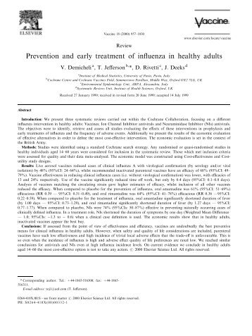 Prevention and early treatment of influenza in ... - TheLancet.com