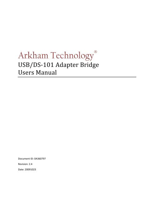 USB/DS-101 Adapter Bridge Users Manual - Arkham Technology