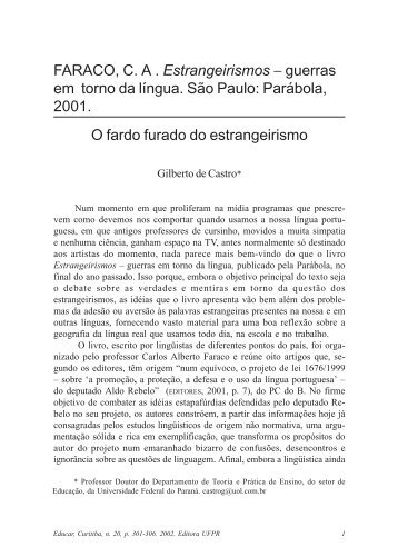 O fardo furado do estrangeirismo (Gilberto de Castro) - Educar em ...