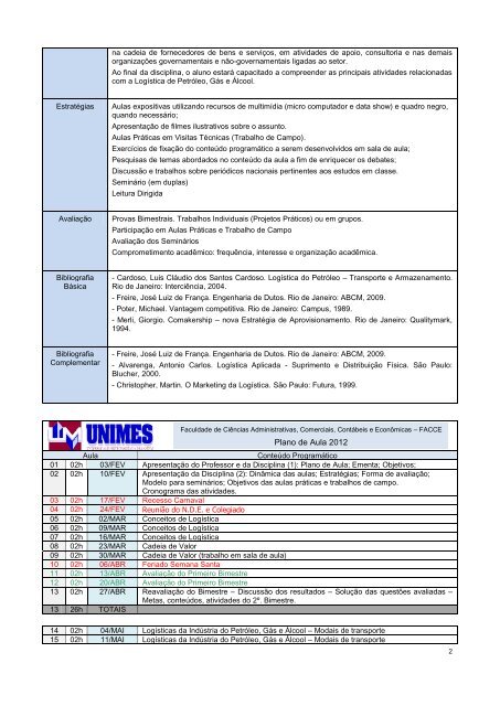 Plano de Aula 2012 - Unimes