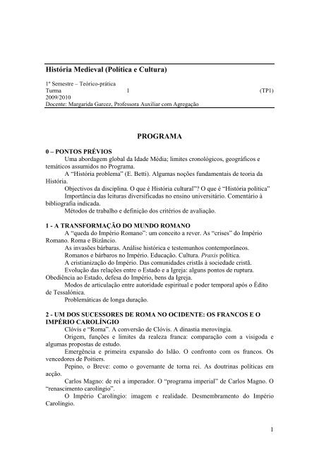 histria medieval (poltica e cultura) - Faculdade de Letras da ...