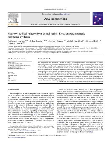 Hydroxyl radical release from dental resins - Universit&eacute ...