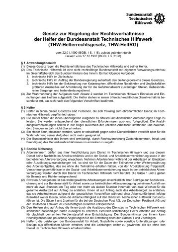 THW-Helferrechtsgesetz (THW-HelfRG) vom 17.12.1997 - THW-Bogen