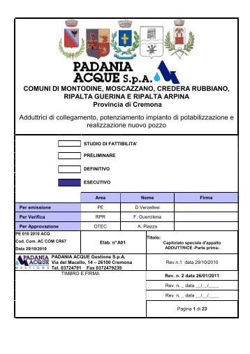 A01 - Capitolato parte I ADDUTTRICE REV2.pdf - Padania Acque