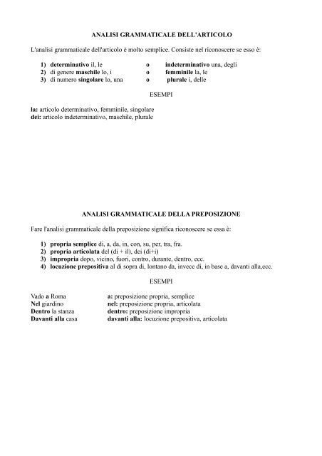 analisi grammaticale dell'articolo