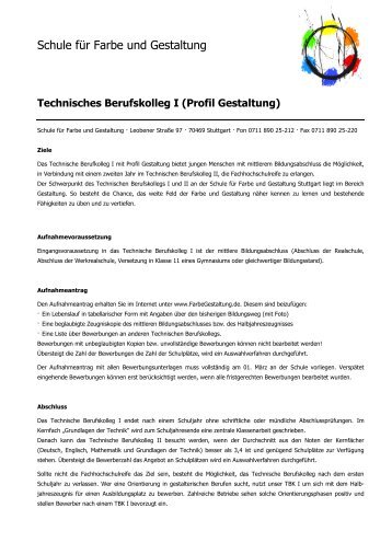 Technisches Berufskolleg I (Profil Gestaltung) - SFG Stuttgart