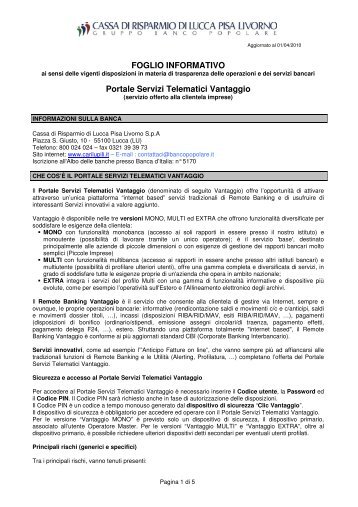PORTALE SERVIZI TELEMATICI VANTAGGIO - Banco Popolare