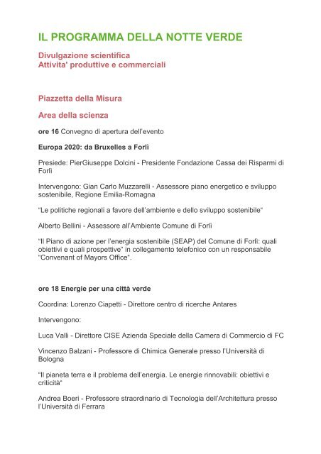 il programma della notte verde - Umana Dimora Forlì Cesena