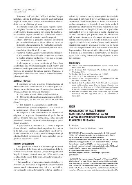 28° Congresso Internazionale ICOH - Giornale Italiano di Medicina ...