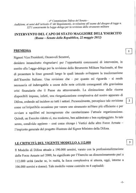 INTERVENTO DEL CAPO DI STATO MAGGIORE DELUESERCITO ...