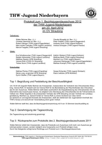 Protokoll zum 1. Bezirksjugendausschuss 2012 - THW-Jugend Bayern