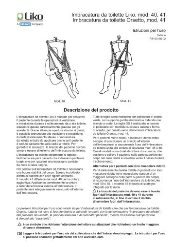Istruzioni per l'uso Imbracatura da toilette Liko, mod. 40, 41 ...