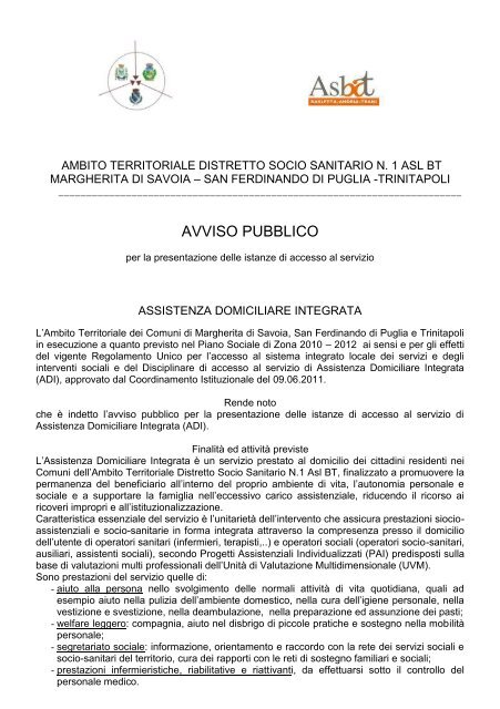 MODELLO DI LETTERA - Comune di Trinitapoli