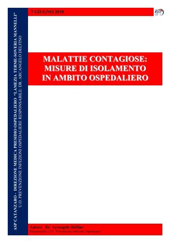 Malattie contagiose: misure di isolamento ospedaliero, a ... - ASP CZ