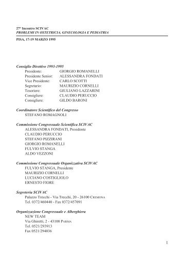Problemi in ostetricia, ginecologia e pediatria Pisa, 17-19 ... - SCIVAC