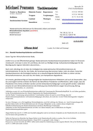 Offener Brief – Handwerkspräsidenten-Skandal - Kammerspartakus