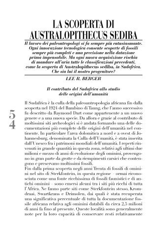 LA SCOPERTA DI AUSTRALOPITHECUS SEDIBA - Lee Berger