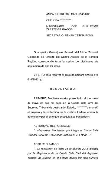 AMPARO DIRECTO CIVIL 614/2012 - Consejo de la Judicatura ...