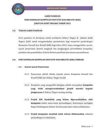 (KIK) JABATAN AUDIT NEGARA TAHUN 2012 1.0. TUJUAN GARIS ...