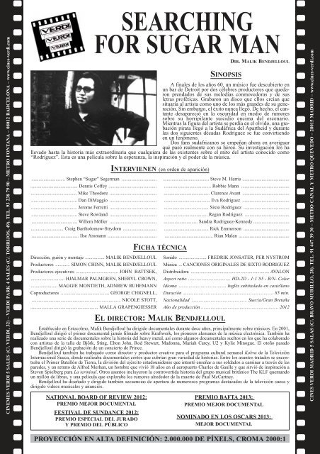 SEARCHING FOR SUGAR MAN - Fichas Cines Verdi Madrid - Verdi
