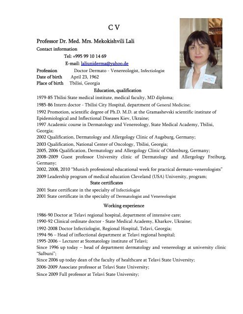 Professor Dr. Med. Mrs. Mekokishvili Lali - gaaci