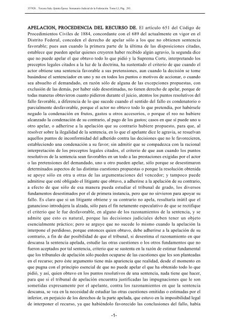 APELACION, PROCEDENCIA DEL RECURSO DE. El artículo 651 ...
