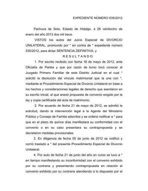 EXPEDIENTE NÚMERO 535/2012 Pachuca de Soto, Estado de ...