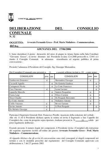 Avvocato Fernando Greco - Prof. Mario Ninfadoro - Commemorazione.