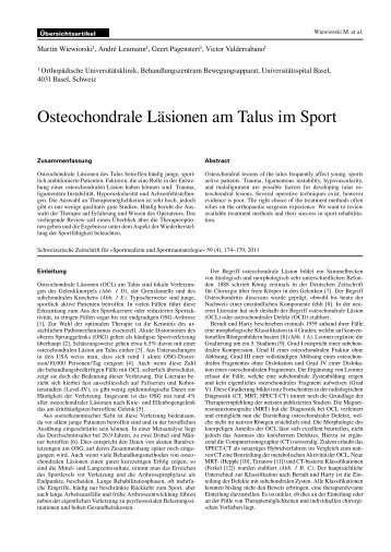 Osteochondrale Läsionen am Talus im Sport - SGSM