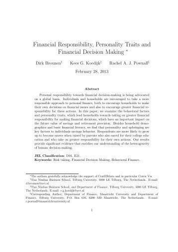 Financial Responsibility, Personality Traits and Financial Decision ...