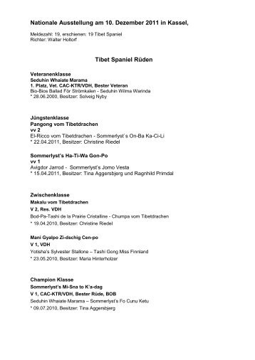Tibet Spaniel Ergebnisse 10.12.2011