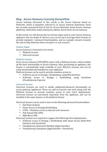 Blog -‐ Access Gateway Licensing Demystified - Citrix