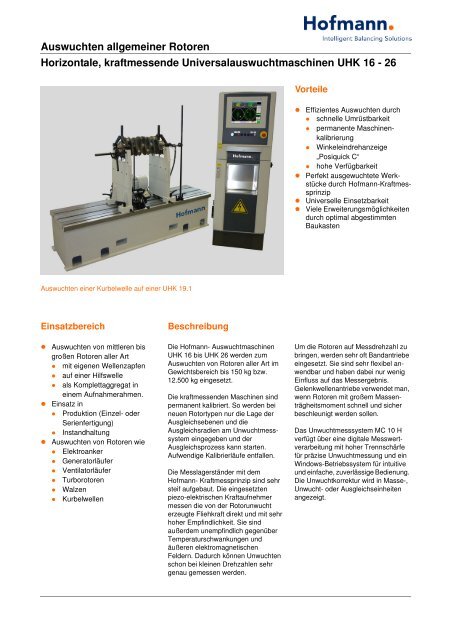 Auswuchten allgemeiner Rotoren Horizontale, kraftmessende ...