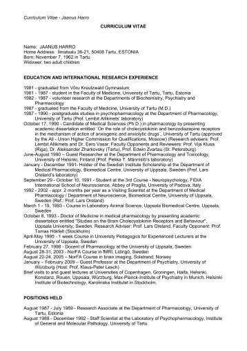 Curriculum Vitae - Jaanus Harro CURRICULUM VITAE ... - ECNP