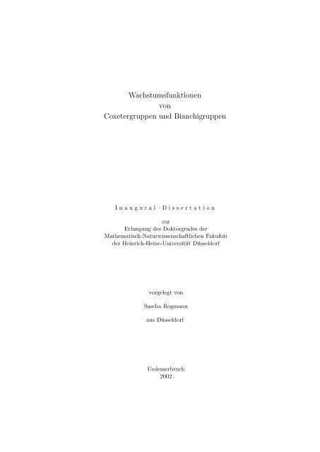 Wachstumsfunktion von Coxetergruppen und ... - Sascha Rogmann