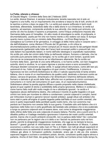 Claudio Magris Le foibe silenzio e chiasso Il Corriere della Sera ...