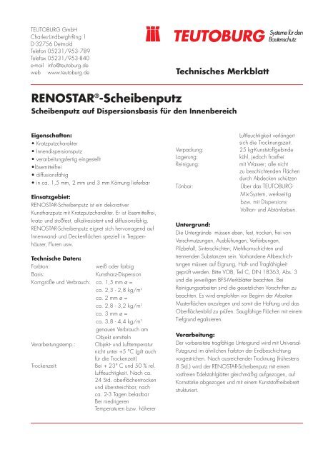 RENOSTAR®-Scheibenputz - Teutoburg GmbH