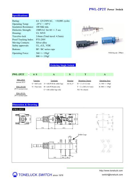 PWL-2P2T Power Switch - Toneluck Switches